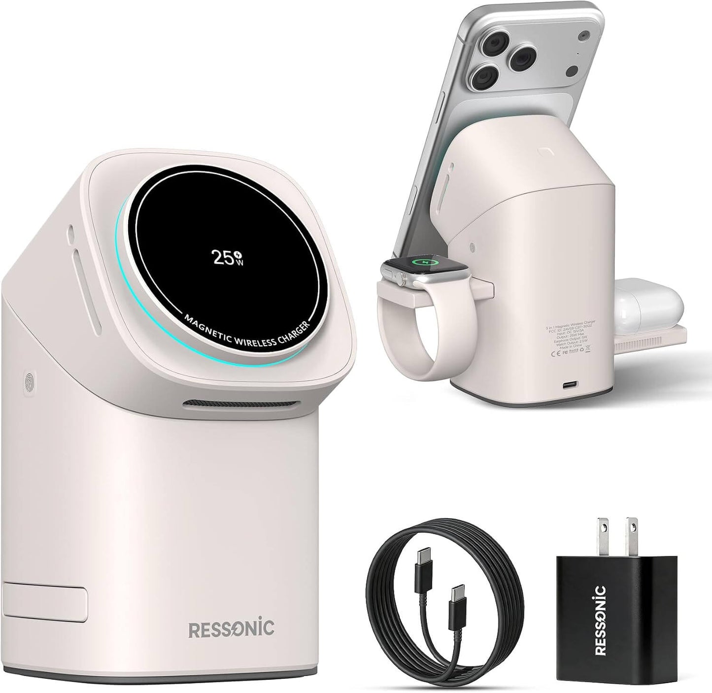3-in-1 Magnetic Charging Station for iPhone, Apple Watch & AirPods with sleek design and essential accessories.