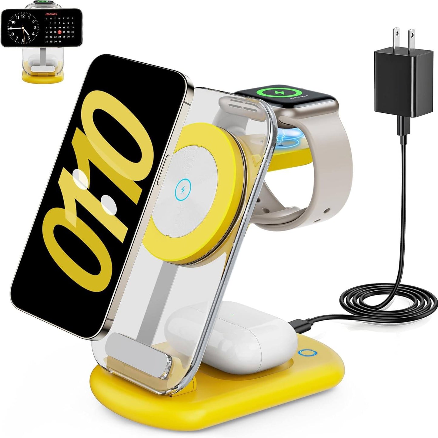 3-in-1 Magnetic Charging Station with Fast Wireless Charging & LED Light