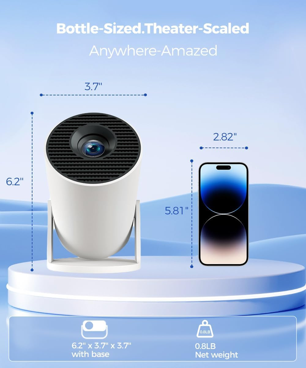 Mini Projector with Wifi and Bluetooth, 4K Support Smart Portable Projector, Small Proyector with 200Ansl & Autokeystone, 180° Rotation Hy300Pro Video Proyector for Bedroom, Movie, Outdoor