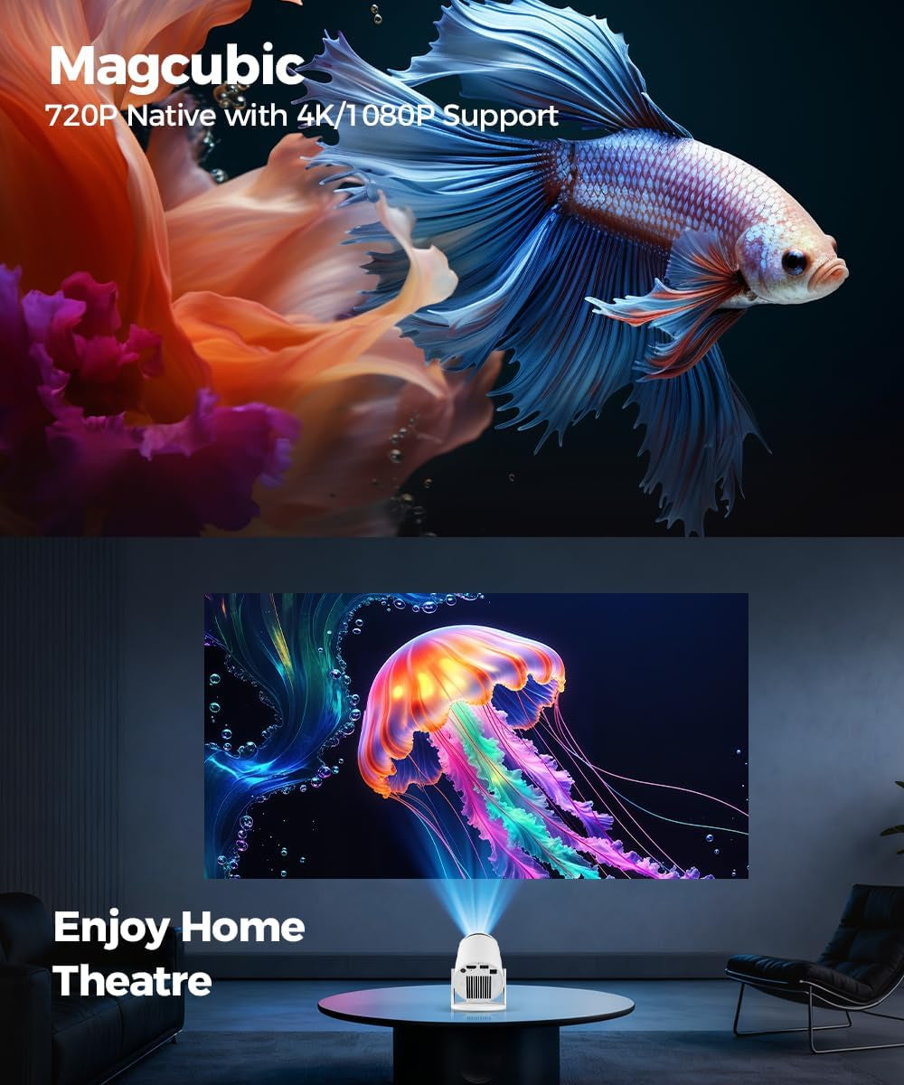 Mini Projector with Wifi and Bluetooth, 4K Support Smart Portable Projector, Small Proyector with 200Ansl & Autokeystone, 180° Rotation Hy300Pro Video Proyector for Bedroom, Movie, Outdoor
