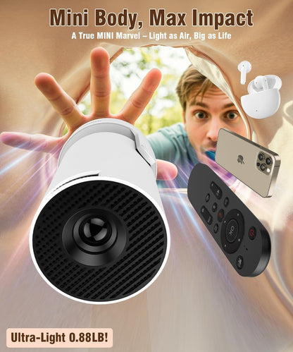 Mini Projector with Wifi 6 and Bluetooth5.4, Portable Projector 4K Support, Android 14 Smart Proyector with 200ASIN & Auto Keystone,  Hy300Pro+ Small Proyector for Bedroom, Movie, Outdoor