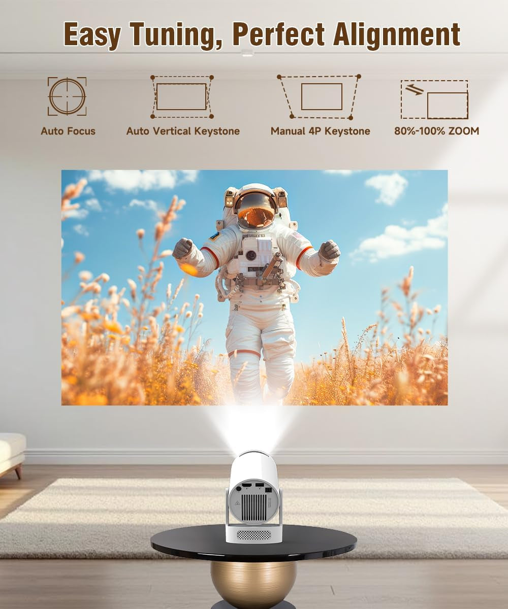Mini Projector with Wifi 6 and Bluetooth5.4, Portable Projector 4K Support, Android 14 Smart Proyector with 200ASIN & Auto Keystone,  Hy300Pro+ Small Proyector for Bedroom, Movie, Outdoor