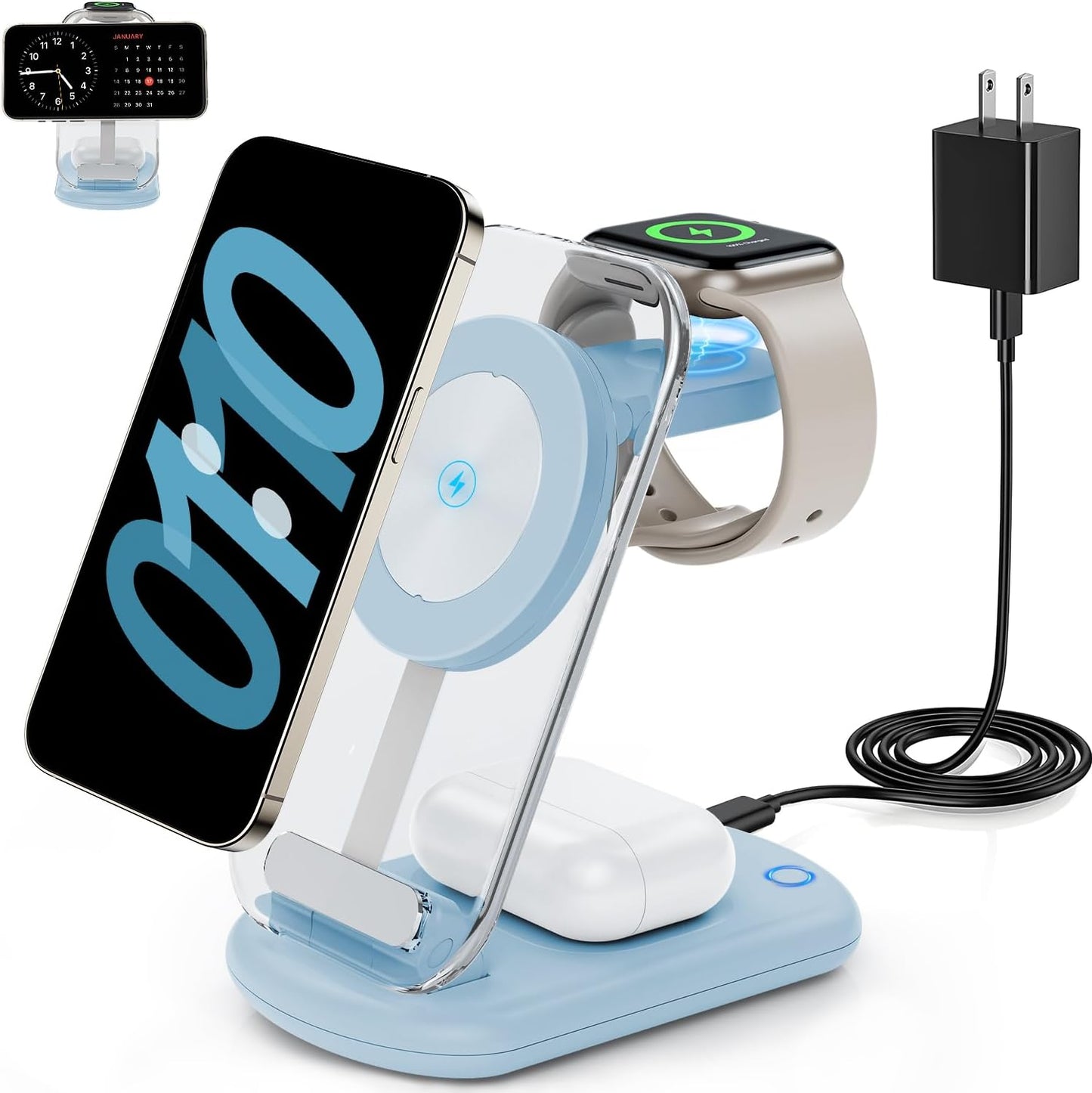 2026 Traveling Wireless Mag-Safe Fast Charging Station,Magnetic 3 in 1 Charger with Light for Iphone 17 16 15 14 13 12 Pro Max Plus,Apple Watch& Air Pods 4 3 2 Pro-Gifts for Wife & Husband(White)