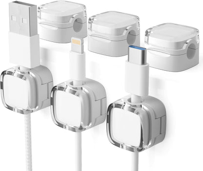 White magnetic cable clips 6-pack with adhesive bases