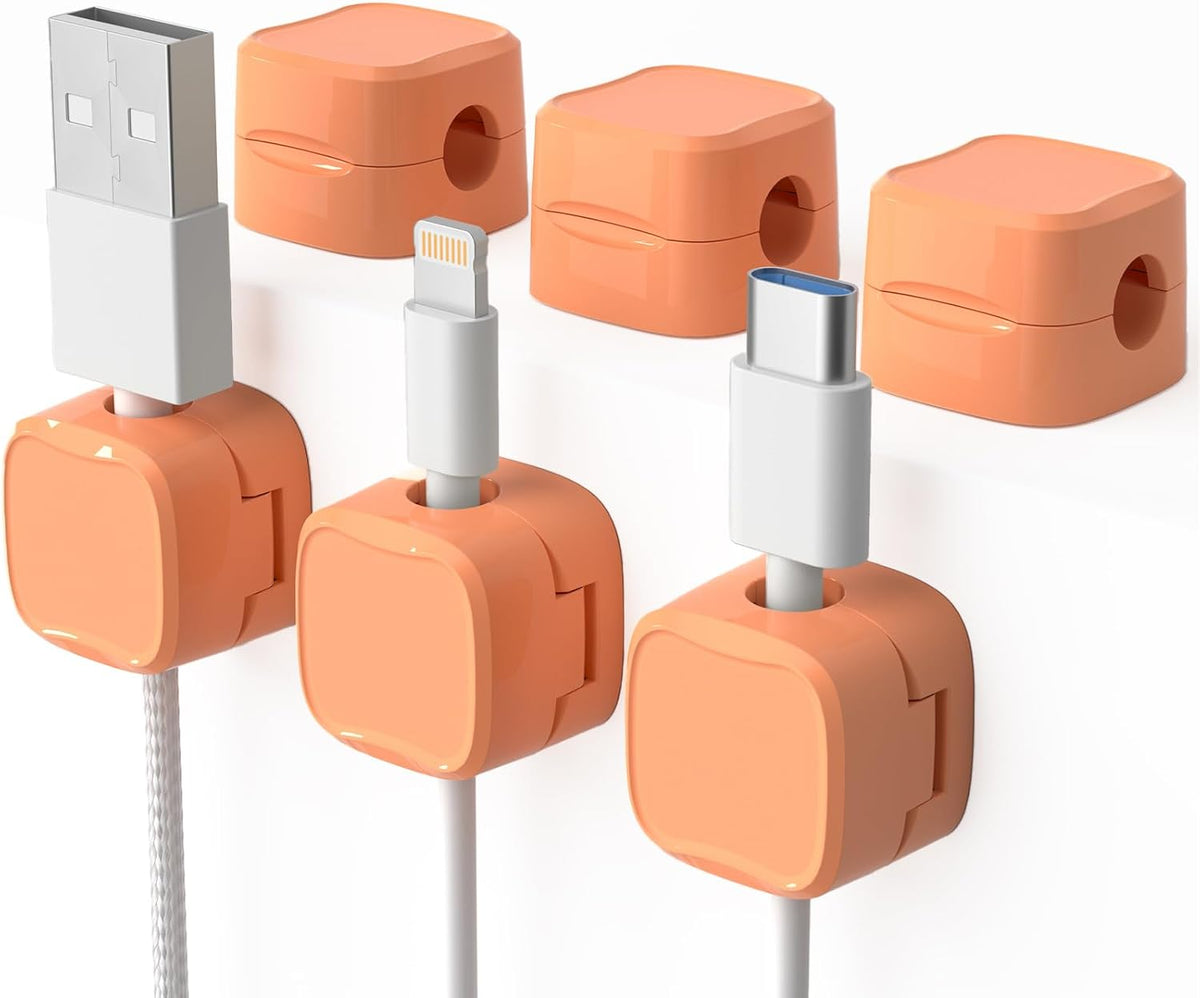 Orange magnetic cable clips 6-pack for cord organization