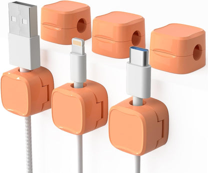 Orange magnetic cable clips 6-pack for cord organization