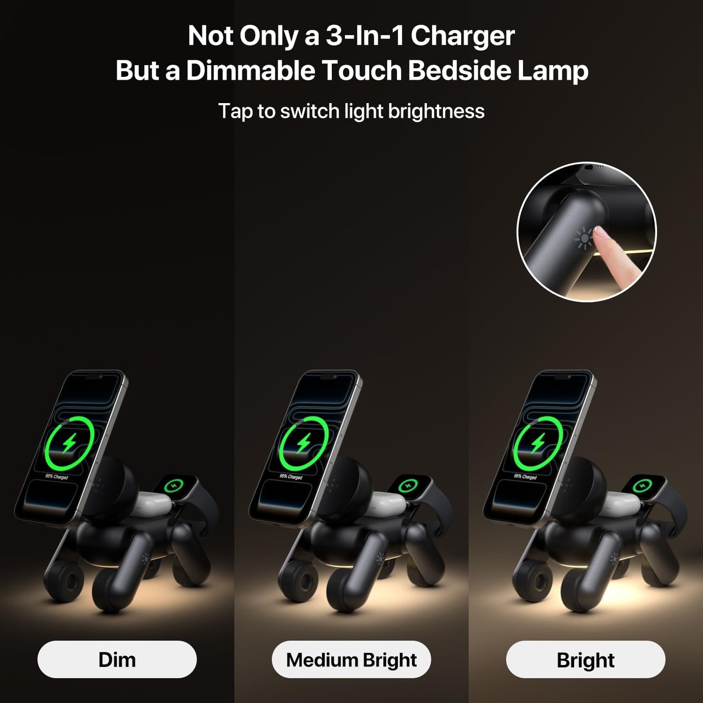 3 in 1 Wireless Charging Station for Apple Devices,Foldable Cute Magnetic Mag-Safe Wireless Charger Stand with Night Light for Iphone 17 Air 16 15 14 13 12 Series,Airpods 4 3 2 Pro,Apple Watch