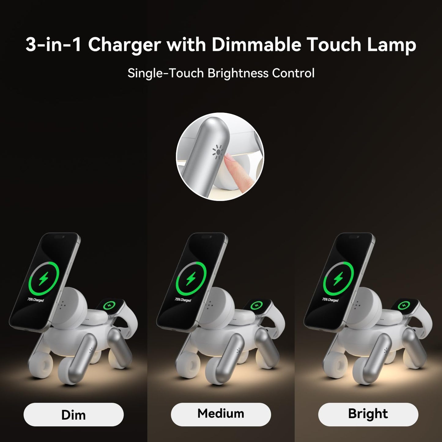 3 in 1 Charging Station for Apple Devices, Magnetic Wireless Fast Charger Stand Compatible with Magsafe for Iphone 17/16/15/14/13/12/Air Series, Apple Watch & Airpods