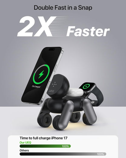 3 in 1 Wireless Charging Station for Apple Devices,Foldable Cute Magnetic Mag-Safe Wireless Charger Stand with Night Light for Iphone 17 Air 16 15 14 13 12 Series,Airpods 4 3 2 Pro,Apple Watch