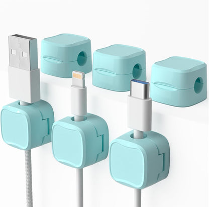 Teal magnetic cable clips 6-pack for charging cords