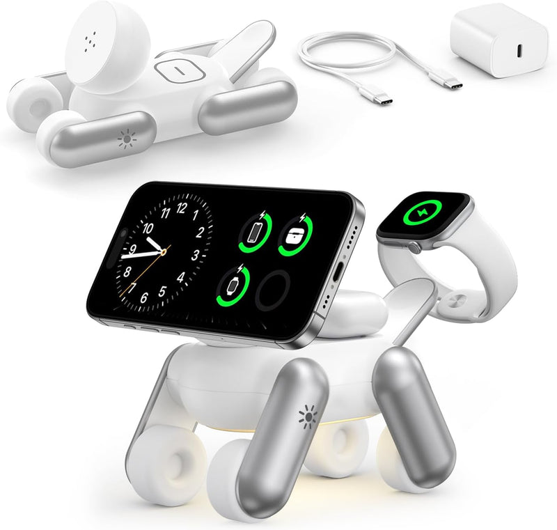 3 in 1 Charging Station for Apple Devices, Magnetic Wireless Fast Charger Stand Compatible with Magsafe for Iphone 17/16/15/14/13/12/Air Series, Apple Watch & Airpods