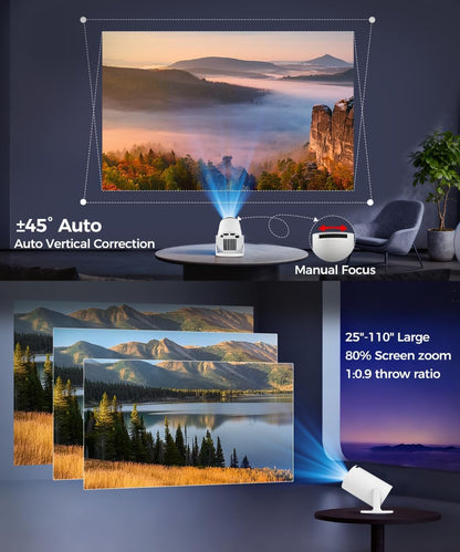 Mini Projector with Wifi and Bluetooth, 4K Support Smart Portable Projector, Small Proyector with 200Ansl & Autokeystone, 180° Rotation Hy300Pro Video Proyector for Bedroom, Movie, Outdoor