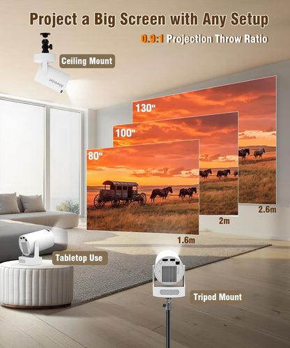 Mini Projector with Wifi 6 and Bluetooth5.4, Portable Projector 4K Support, Android 14 Smart Proyector with 200ASIN & Auto Keystone,  Hy300Pro+ Small Proyector for Bedroom, Movie, Outdoor