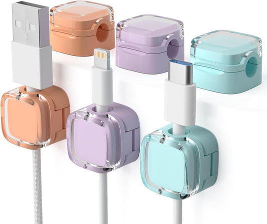 Magnetic cable clips 6-pack in mixed colors for desk organization