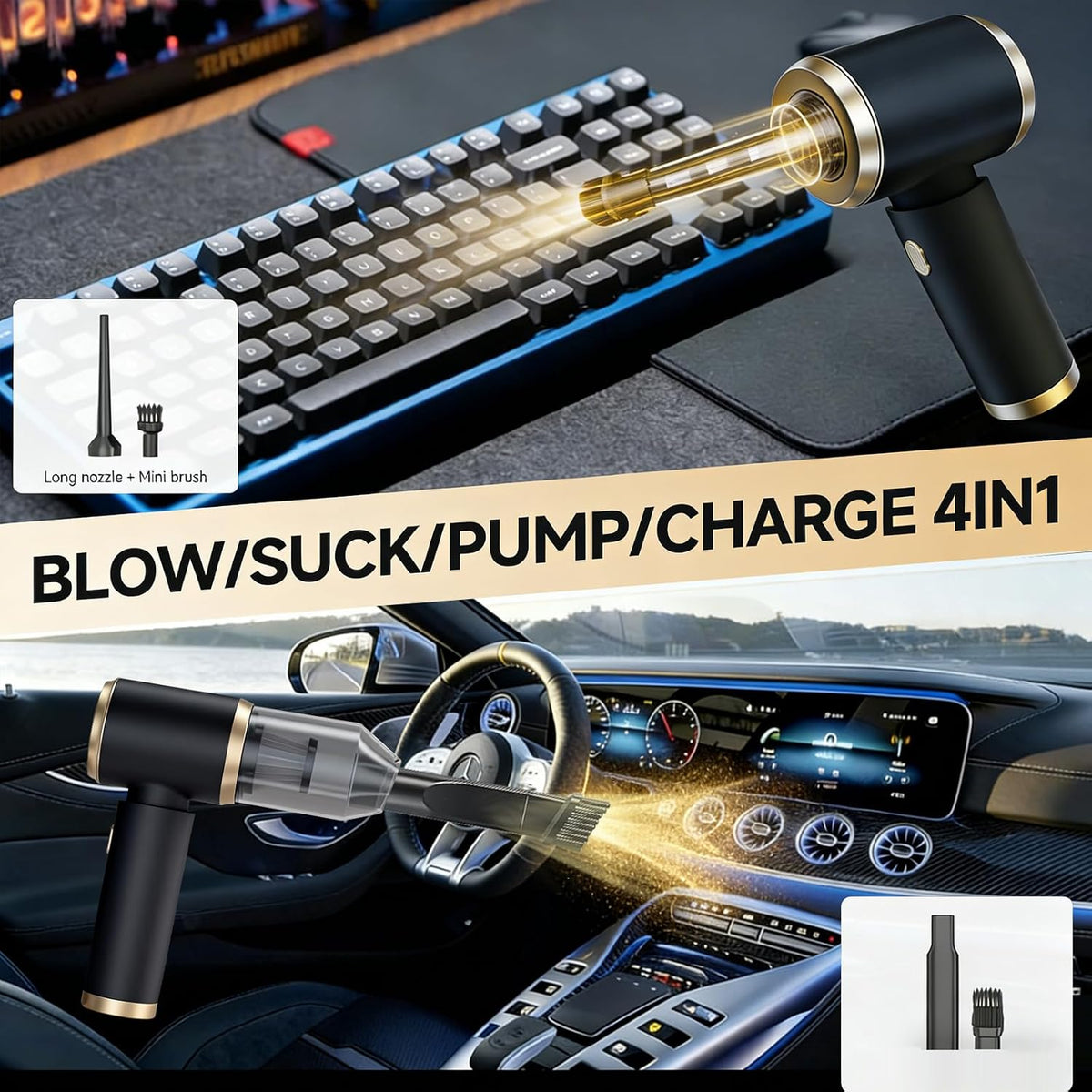 4 in 1 Cordless Handheld Car Vacuum, 15000PA Portable Mini Vacuum Cleaner