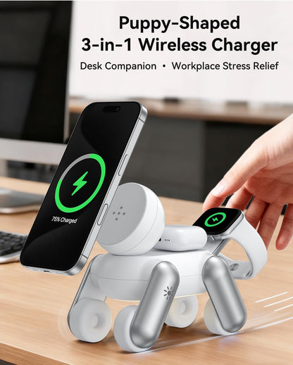 3 in 1 Charging Station for Apple Devices, Magnetic Wireless Fast Charger Stand Compatible with Magsafe for Iphone 17/16/15/14/13/12/Air Series, Apple Watch & Airpods