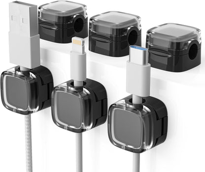 Black magnetic cable clips 6-pack for office cable management