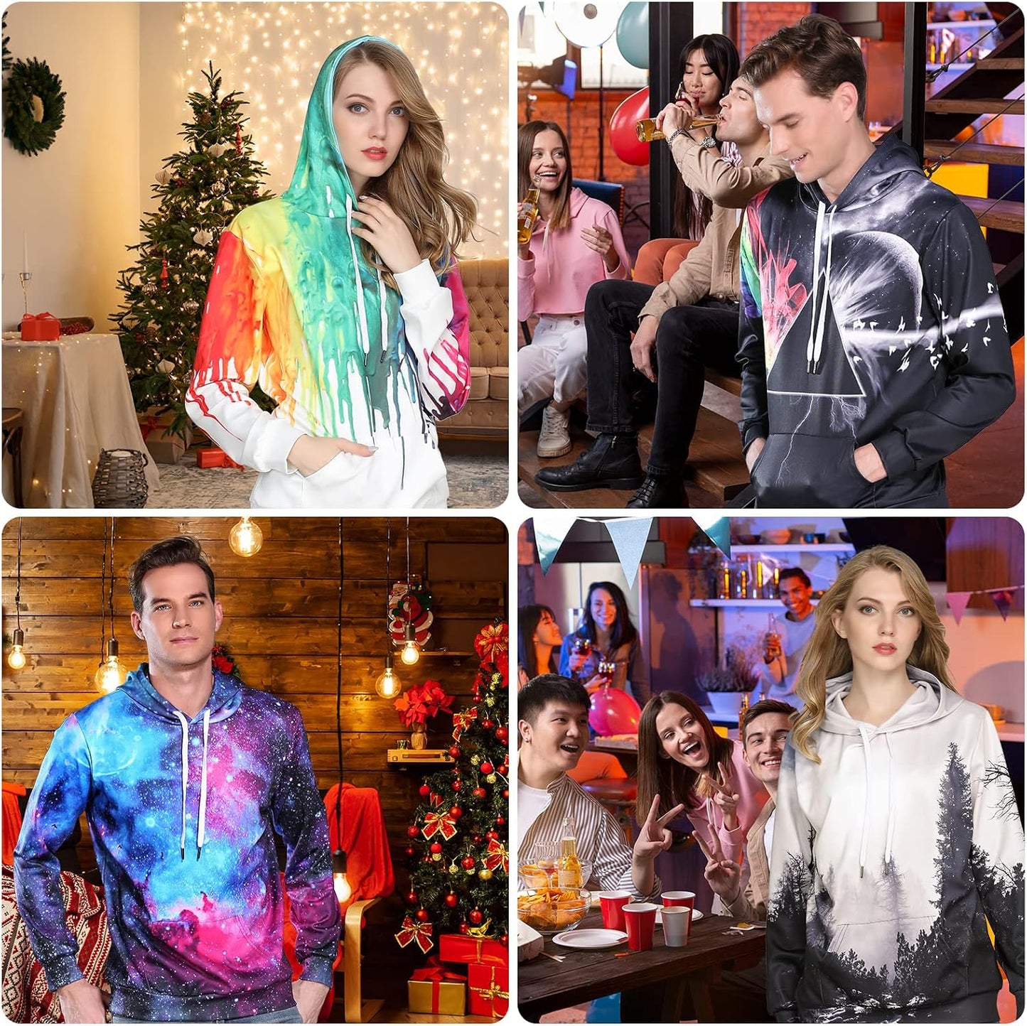 Unisex Hoodies 3D Print Galaxy Pullover Hooded Sweatshirt Hoodies with Big Pockets for Men, Women