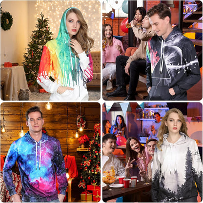 Unisex Hoodies 3D Print Galaxy Pullover Hooded Sweatshirt Hoodies with Big Pockets for Men, Women