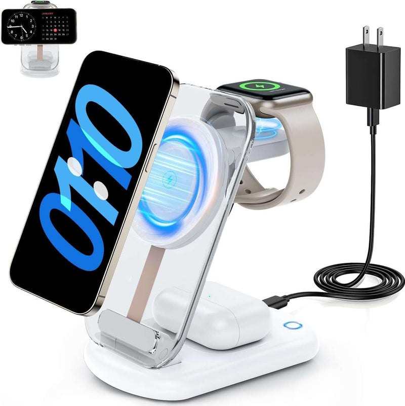 3-in-1 Magnetic Charging Station with Fast Wireless Charging & LED Light