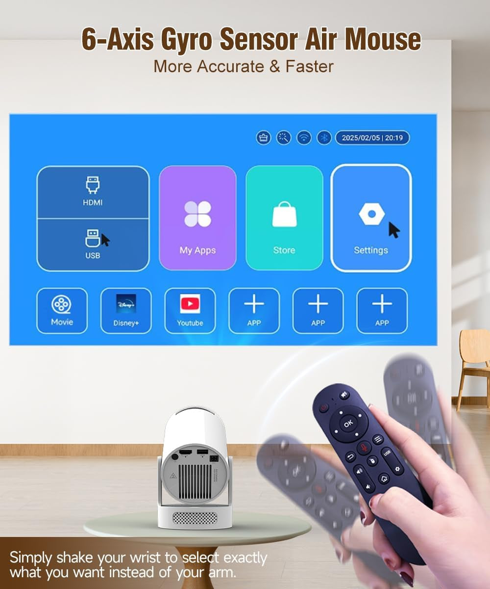 Mini Projector with Wifi 6 and Bluetooth5.4, Portable Projector 4K Support, Android 14 Smart Proyector with 200ASIN & Auto Keystone,  Hy300Pro+ Small Proyector for Bedroom, Movie, Outdoor